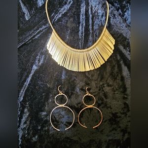 Ladies Necklace Gold Tone Necklace with Beautiful Bracelet and Gold hoop earring